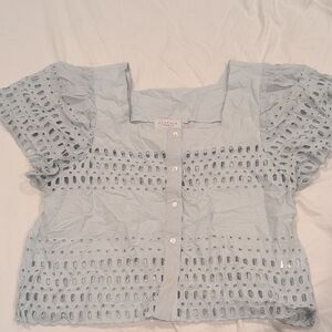 Calypso St. Barth Powder Blue Cutout Cotton Blouse